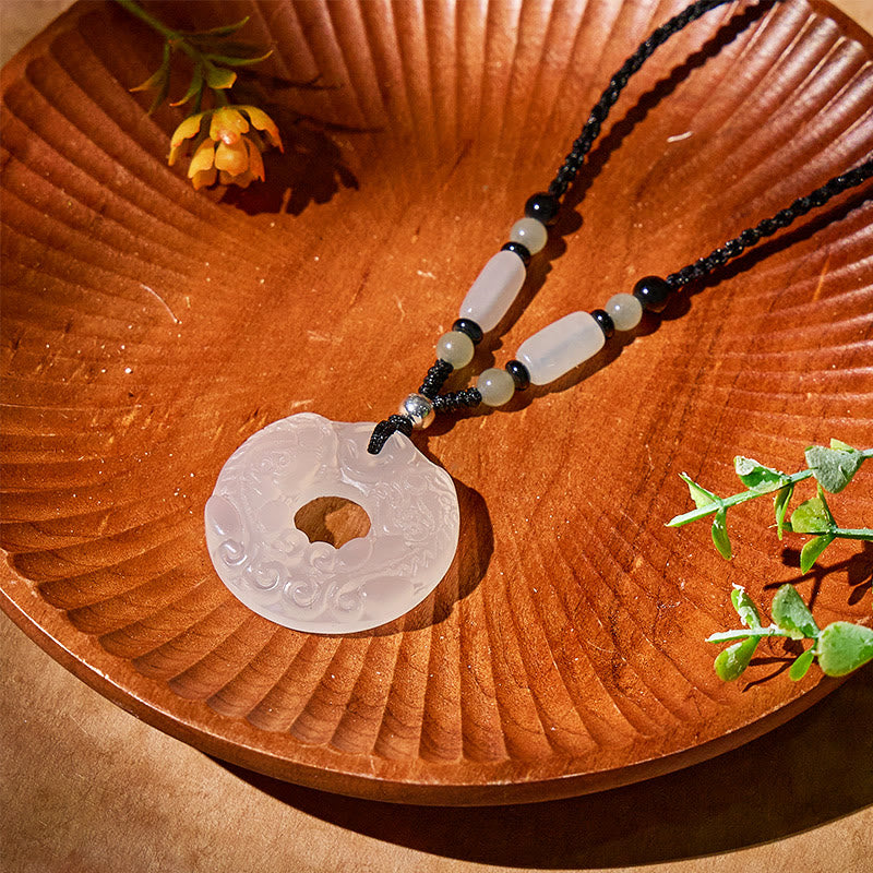 FuAttract Ping An Keeper - White Chalcedony Protection Necklace with Black Braided Cord - image 3