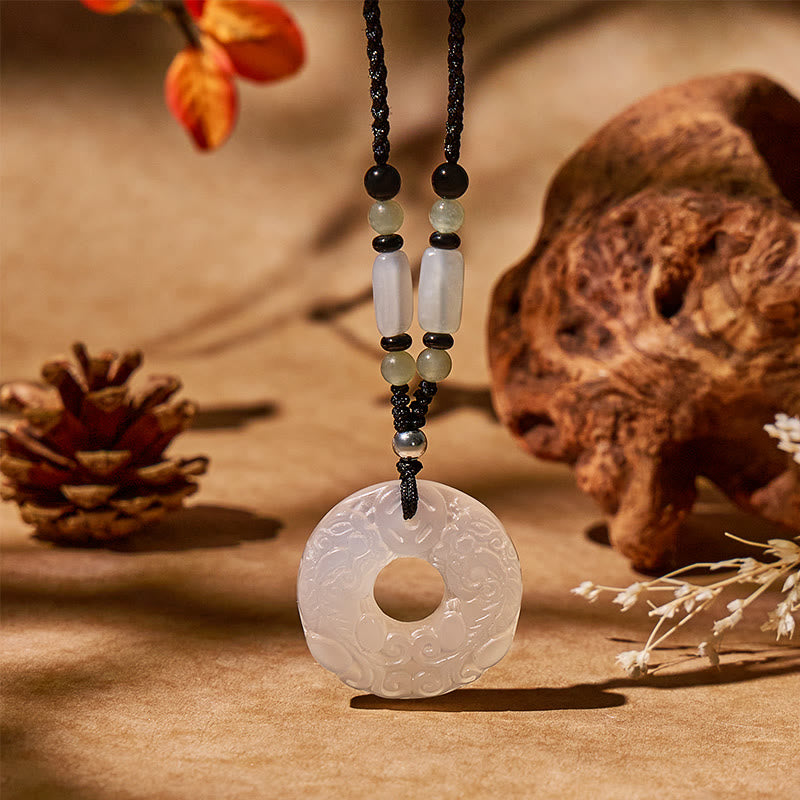 FuAttract Ping An Keeper - White Chalcedony Protection Necklace with Black Braided Cord - White Chalcedony - image 0