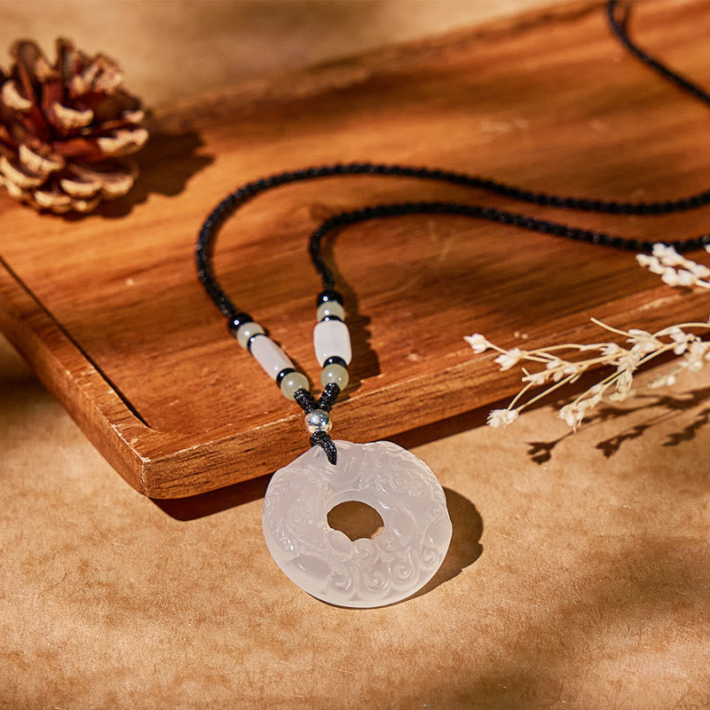 FuAttract Ping An Keeper - White Chalcedony Protection Necklace with Black Braided Cord - image 1