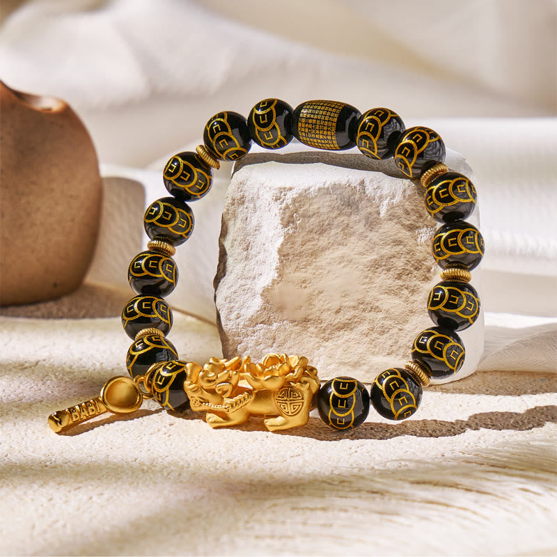 FuAttract Abundance & Energy Shielding Bracelet – Black Onyx 999 Sterling Silver Lotus Pixiu  - image 1