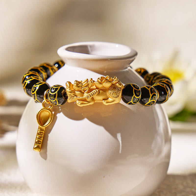 FuAttract Abundance & Energy Shielding Bracelet – Black Onyx 999 Sterling Silver Lotus Pixiu  - image 2