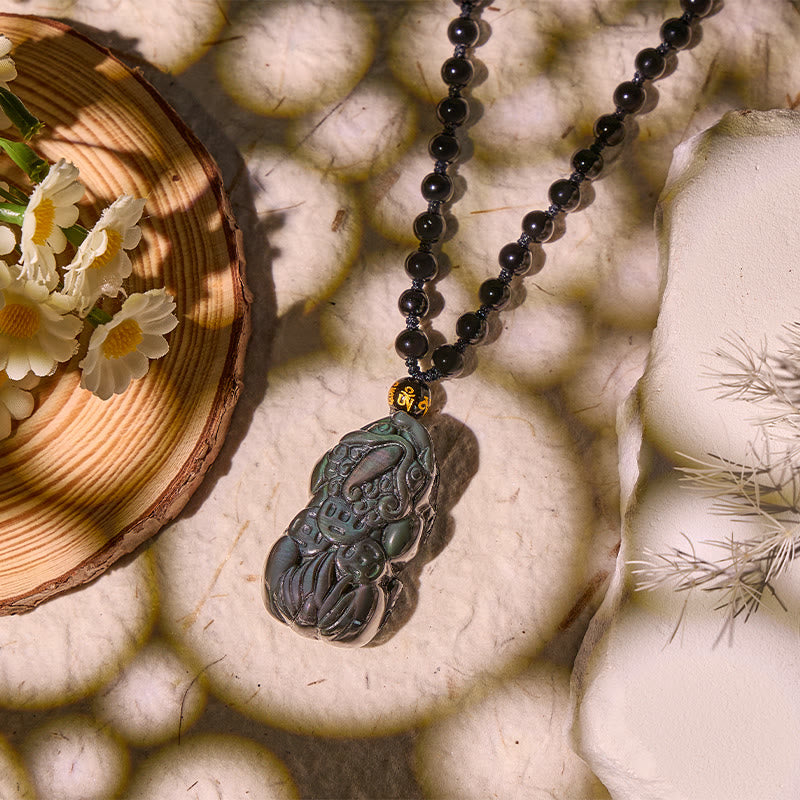 FuAttract Empowered Calm – Adjustable Rainbow Obsidian Pixiu Necklace - image 2