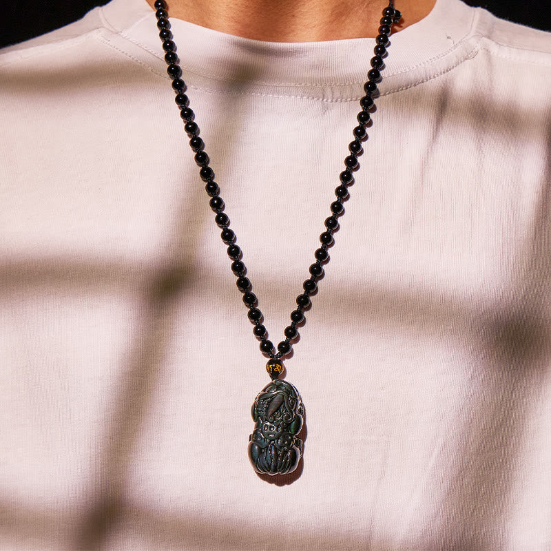 FuAttract Empowered Calm – Adjustable Rainbow Obsidian Pixiu Necklace - image 5