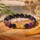FuAttract Spiritual Strength Bracelet | 999 Sterling Silver Pixiu with Amethyst, Black Onyx & Pietersite - 10mm - image 0