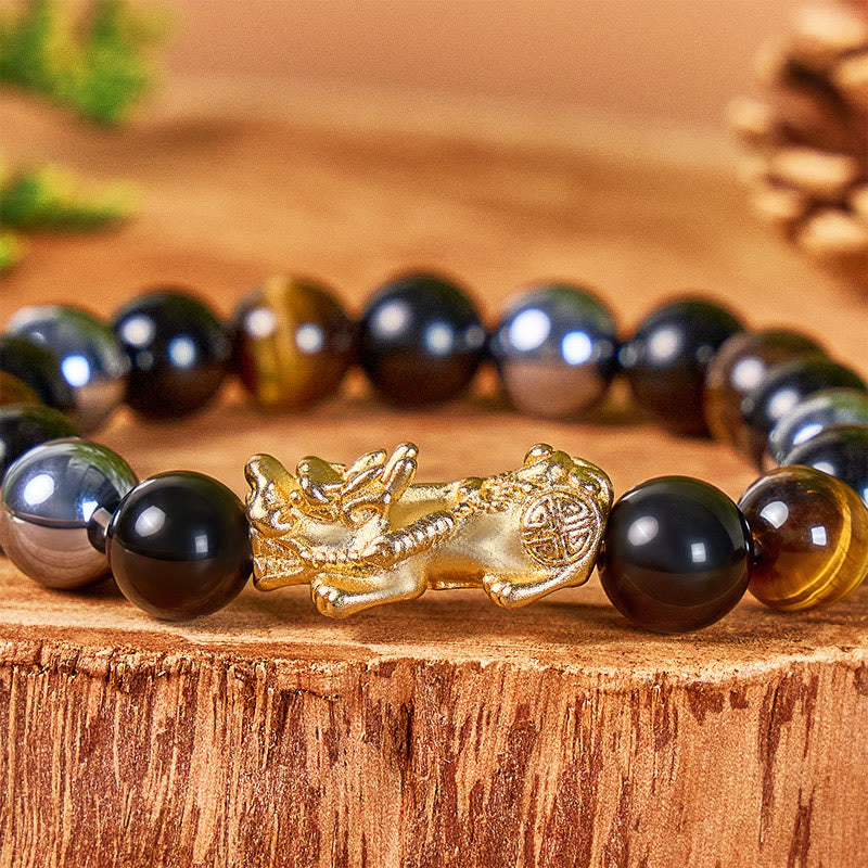 FuAttract Triple Guardian Bracelet – Pixiu + Tiger Eye, Terahertz & Black Obsidian - image 4