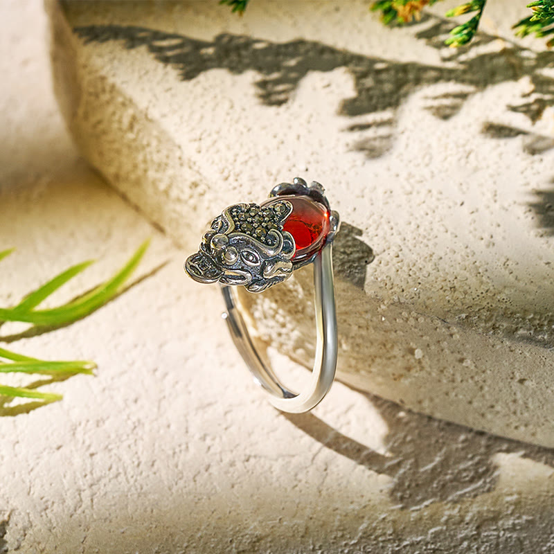 FuAttract Vitality & Protection Pixiu Ring – Natural Garnet with 925 Silver - image 2