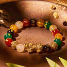 FuAttract Luck and Prosperity Multi-Color Agate Pixiu Bracelet with Om Mani Padme Hum Beads - 10mm - image 0