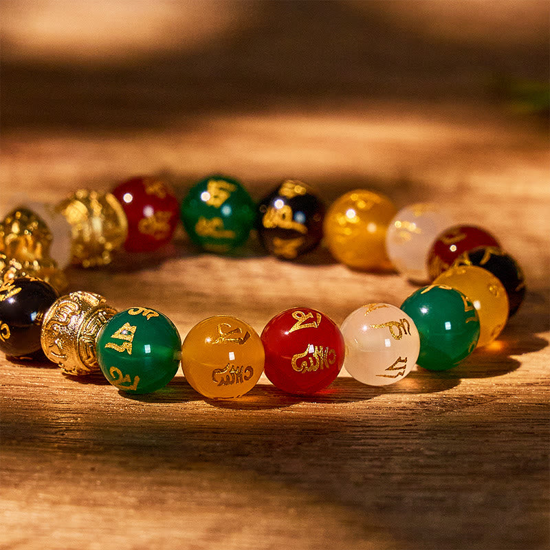 FuAttract Luck and Prosperity Multi-Color Agate Pixiu Bracelet with Om Mani Padme Hum Beads - image 5