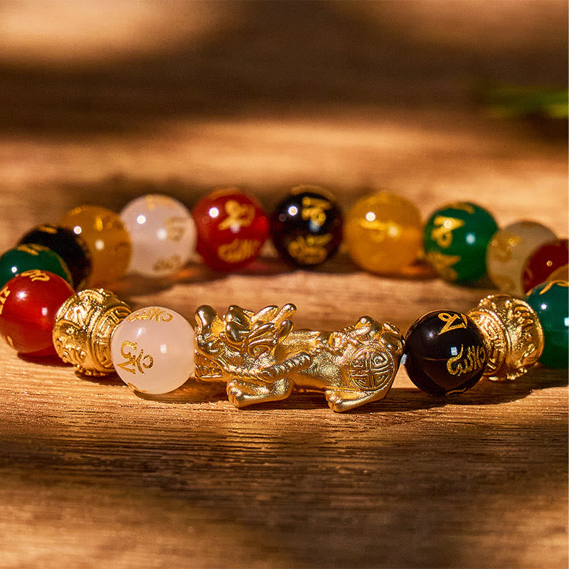 FuAttract Luck and Prosperity Multi-Color Agate Pixiu Bracelet with Om Mani Padme Hum Beads - image 4