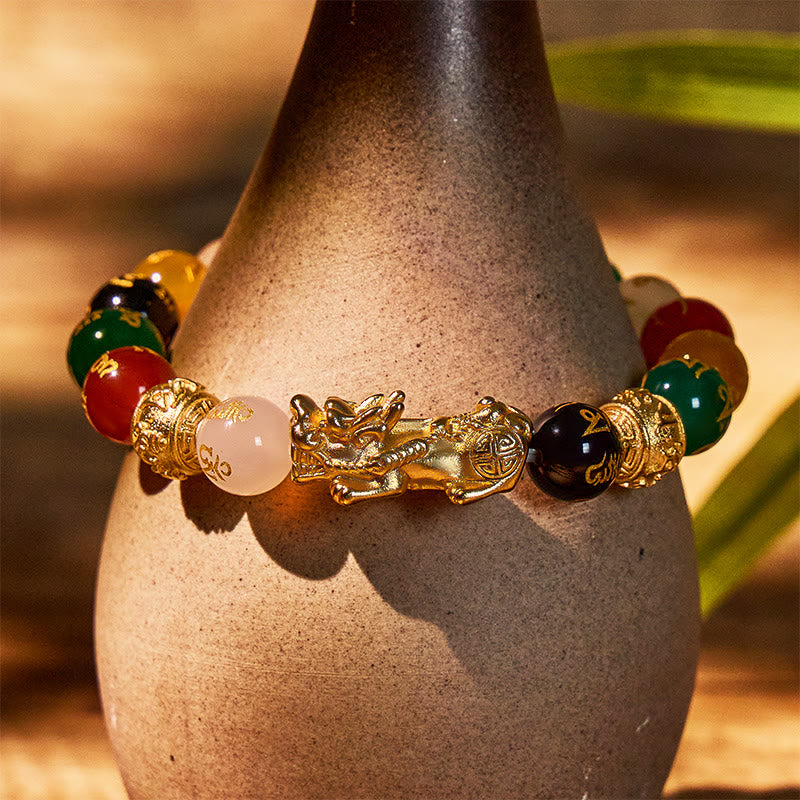 FuAttract Luck and Prosperity Multi-Color Agate Pixiu Bracelet with Om Mani Padme Hum Beads - image 2