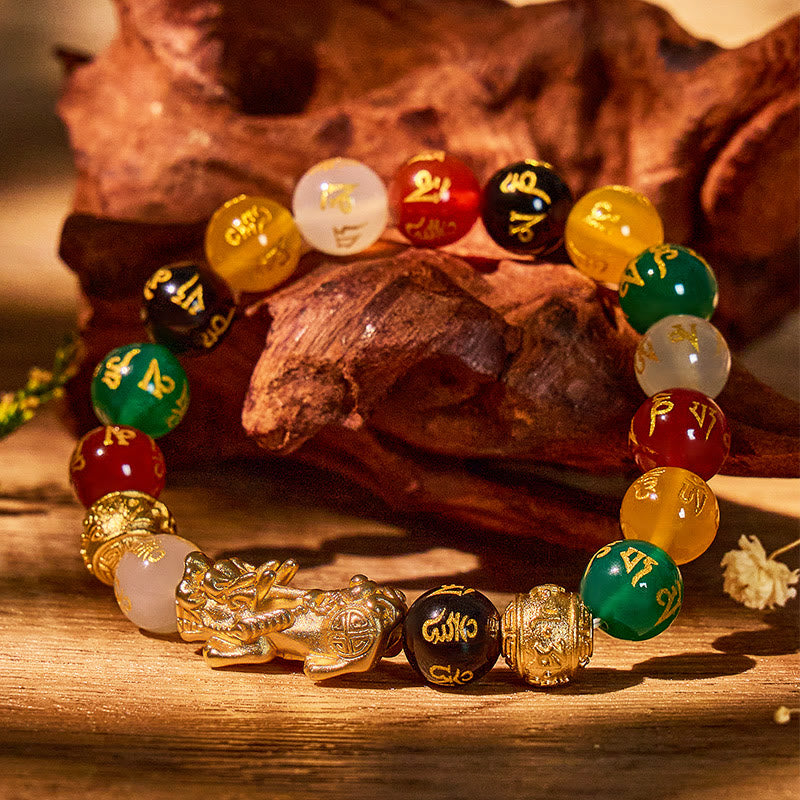 FuAttract Luck and Prosperity Multi-Color Agate Pixiu Bracelet with Om Mani Padme Hum Beads - image 2