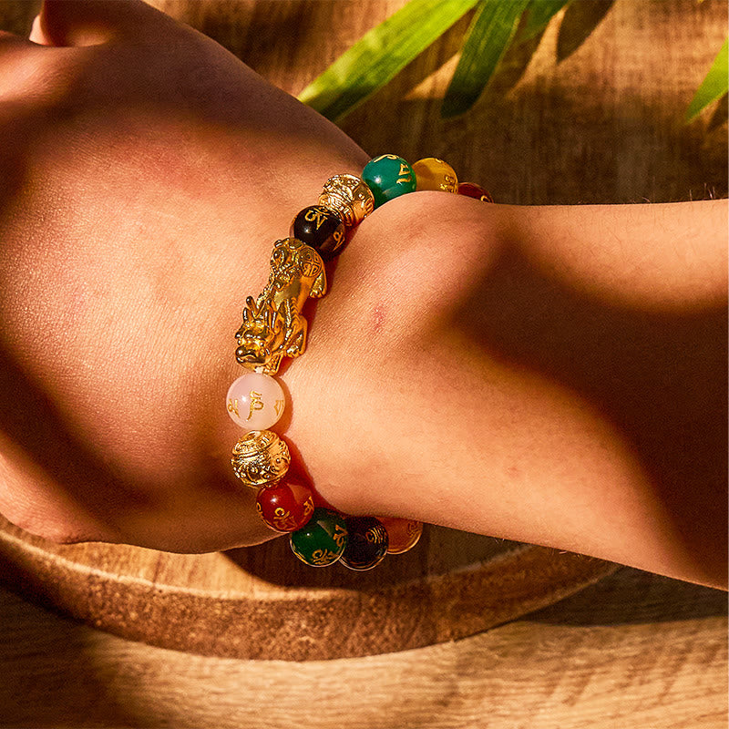 FuAttract Luck and Prosperity Multi-Color Agate Pixiu Bracelet with Om Mani Padme Hum Beads - image 4