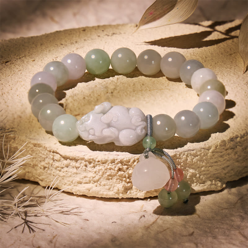 FuAttract Protection & Luck Pixiu Bracelet – Jade Lotus Seed Beads - 10mm - image 0