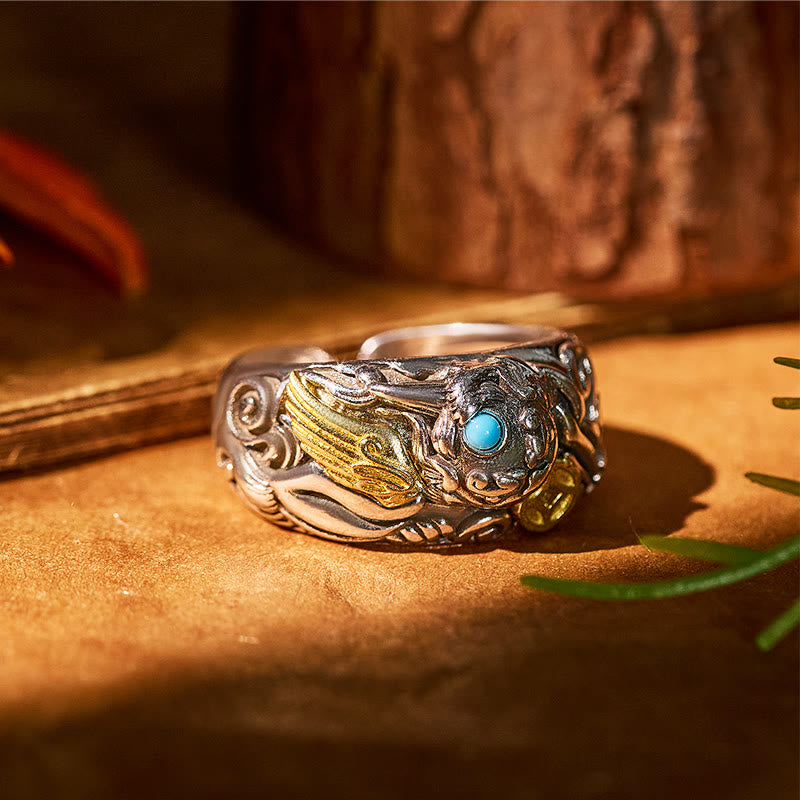 FuAttract Wealth & Protection Turquoise Abundance Ring with Pixiu Coin - image 5