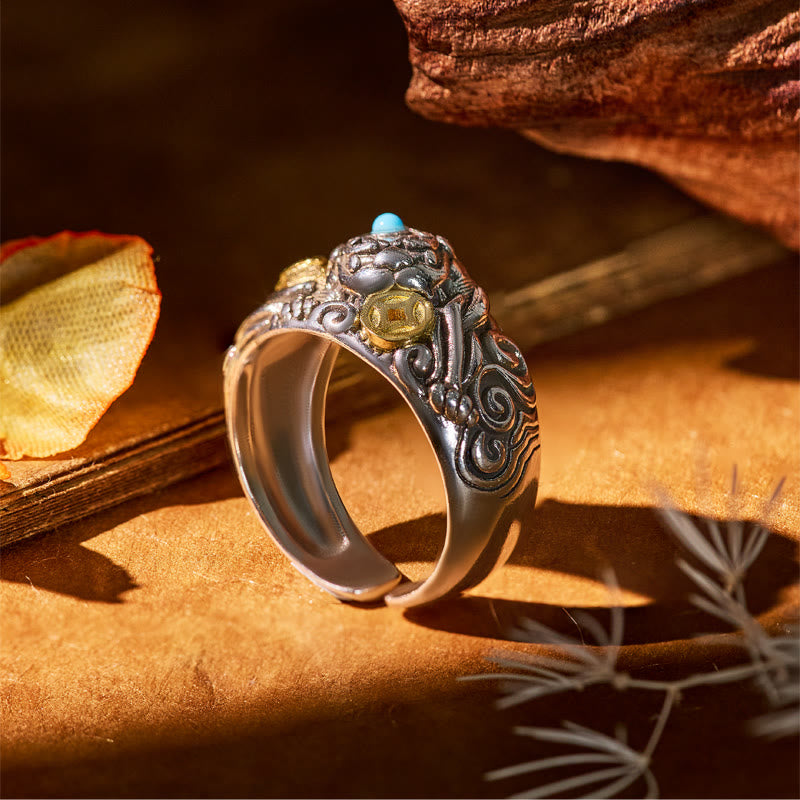 FuAttract Wealth & Protection Turquoise Abundance Ring with Pixiu Coin - image 4