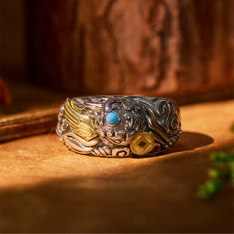 FuAttract Wealth & Protection Turquoise Abundance Ring with Pixiu Coin - image 1