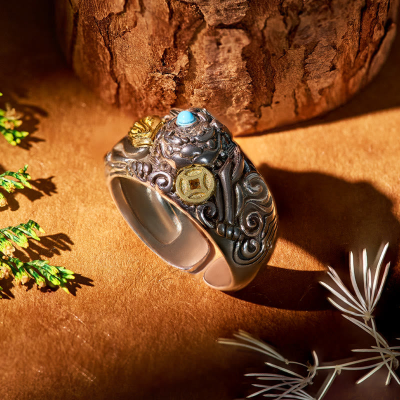 FuAttract Wealth & Protection Turquoise Abundance Ring with Pixiu Coin - Adjustable - image 0