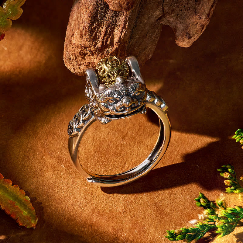 FuAttract Fortune Flow – Adjustable Sterling Silver Pixiu Ring with Rotating Coin Bead - Silver - image 0