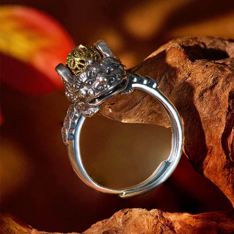 FuAttract Fortune Flow – Adjustable Sterling Silver Pixiu Ring with Rotating Coin Bead - image 3