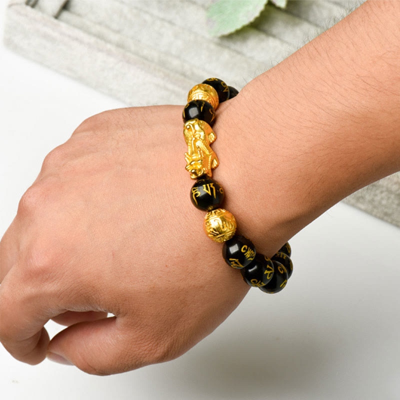 FuAttract Abundance & Protection – Black Onyx Om Mani Padme Hum Beads Pixiu Bracelet - image 10