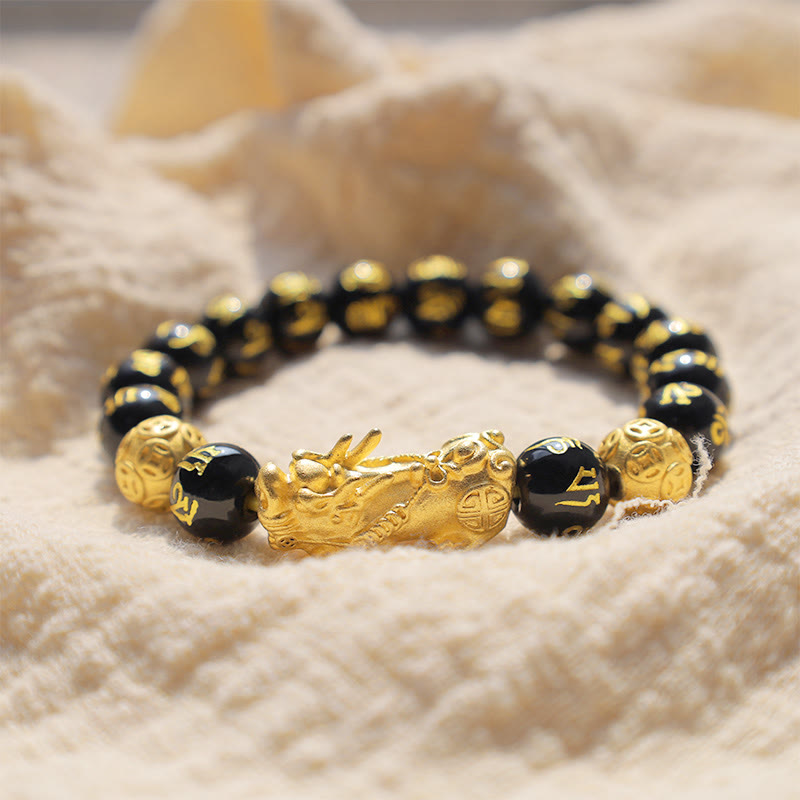 FuAttract Abundance & Protection – Black Onyx Om Mani Padme Hum Beads Pixiu Bracelet - image 3