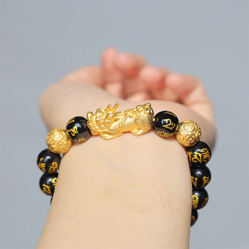 FuAttract Abundance & Protection – Black Onyx Om Mani Padme Hum Beads Pixiu Bracelet - image 6