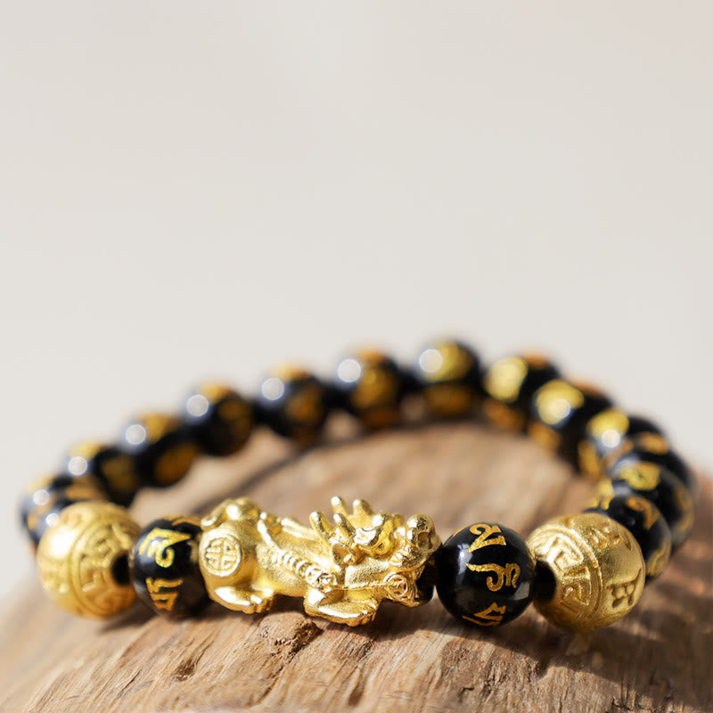 FuAttract Abundance & Protection – Black Onyx Om Mani Padme Hum Beads Pixiu Bracelet - image 2