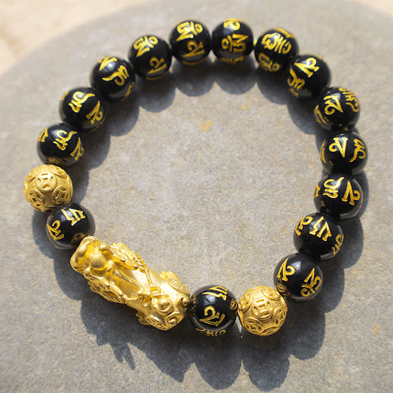 FuAttract Abundance & Protection – Black Onyx Om Mani Padme Hum Beads Pixiu Bracelet - 14mm - image 11