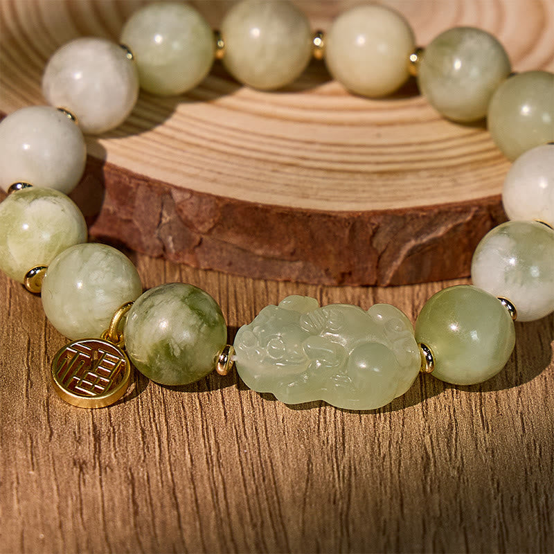 FuAttract Prosperity Guardian Spirit - Green Grape Serpentine Jade Pixiu Bracelet with Fu Charm - image 2