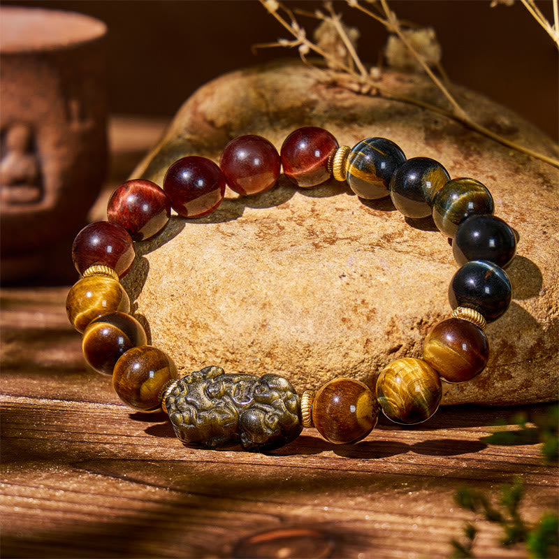 FuAttract Triforce Guardian- Tri-Color Tiger's Eye Power Pixiu Bracelet - Gradient Energy - 10mm - image 11