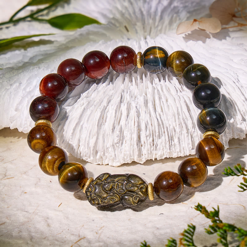 FuAttract Triforce Guardian- Tri-Color Tiger's Eye Power Pixiu Bracelet - Gradient Energy - 7.5in/19cm - image 11