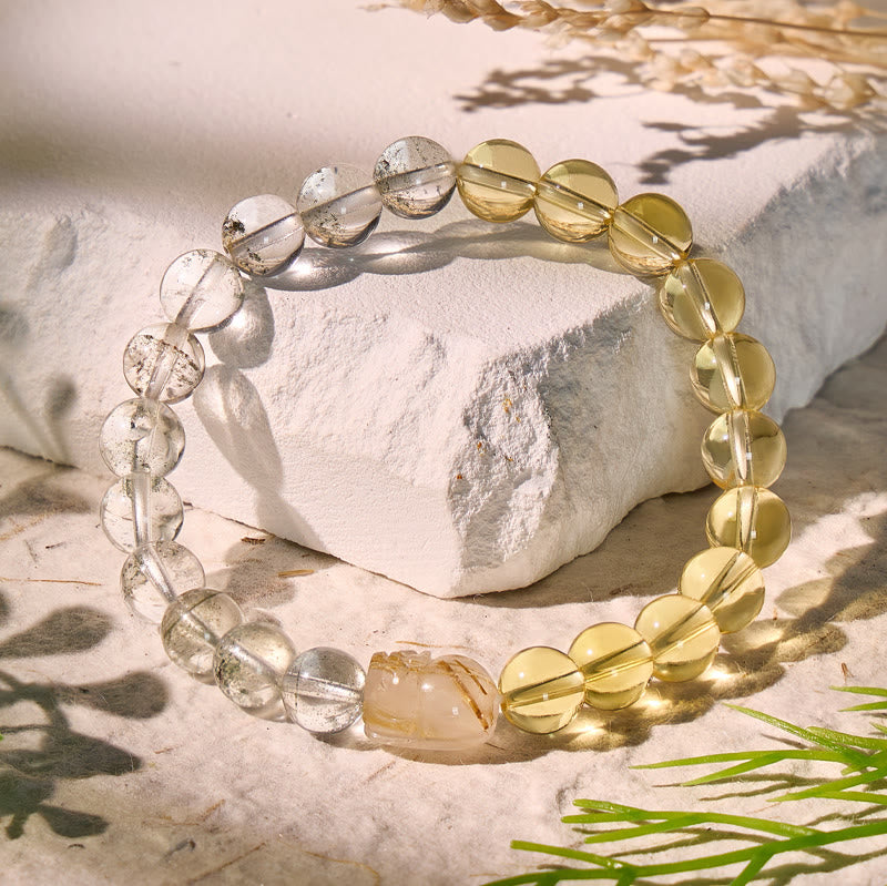 FuAttract Wealth & Abundance Citrine Green Phantom Rutilated Quartz Pixiu Bracelet - 8mm - image 0
