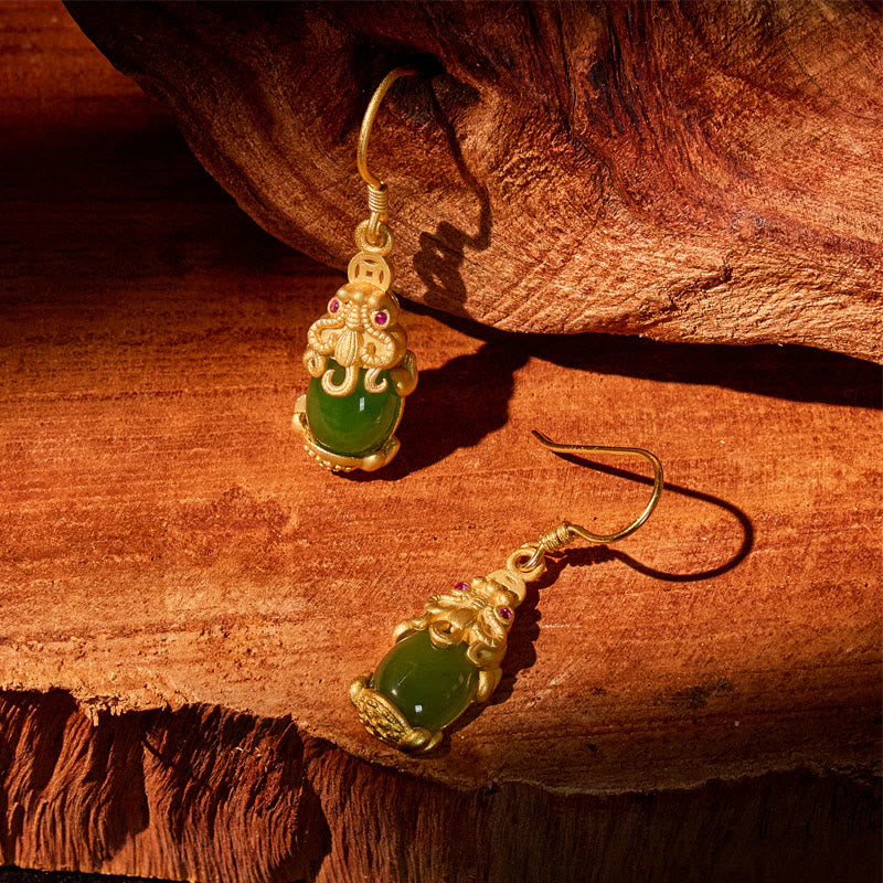 FuAttract Protection & Prosperity Pixiu Earrings – Hetian Jade & 925 Sterling Silver - Hetian Jade - image 0