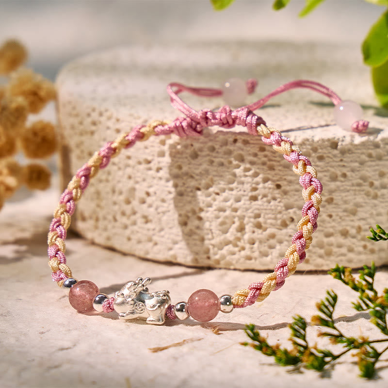 FuAttract Healing & Fortune Woven Rope Bracelet - Silver Pixiu with Stones - image 2