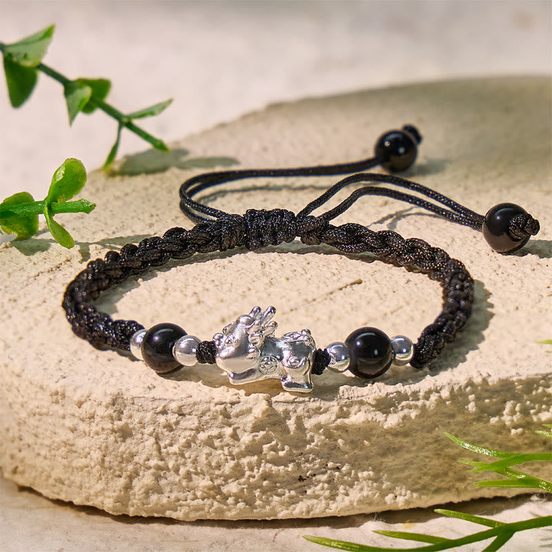 FuAttract Healing & Fortune Woven Rope Bracelet - Silver Pixiu with Stones - Black-Black Onyx - image 15