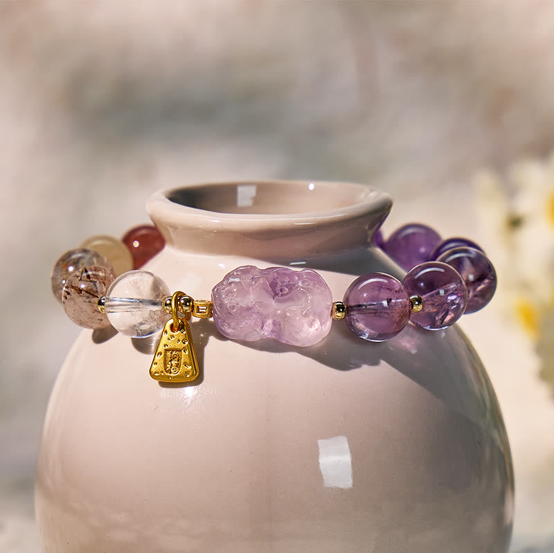 FuAttract Luck, Love & Wealth Crystal Bracelet - Pixiu Charm with Amethyst - image 1
