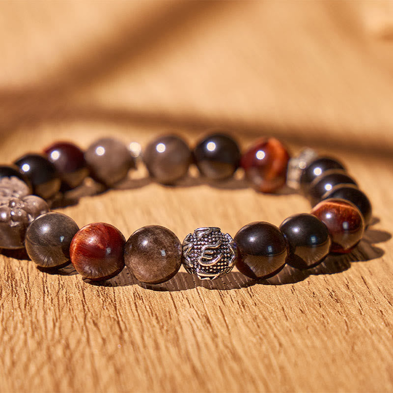 FuAttract Protection & Wealth Bracelet – Om Mani Padme Hum + Silver Obsidian Pixiu - image 5