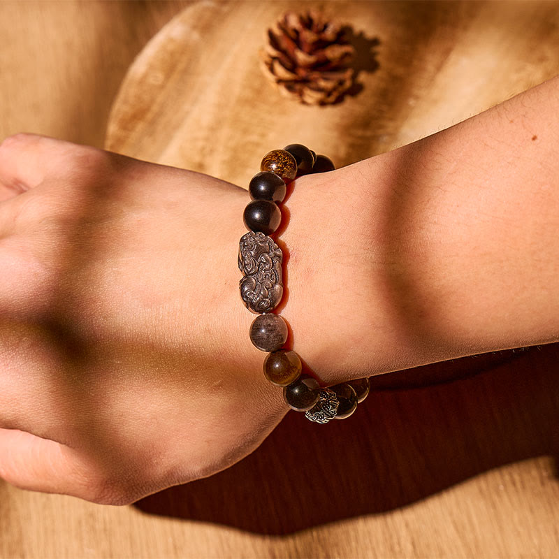 FuAttract Protection & Wealth Bracelet – Om Mani Padme Hum + Silver Obsidian Pixiu - image 20
