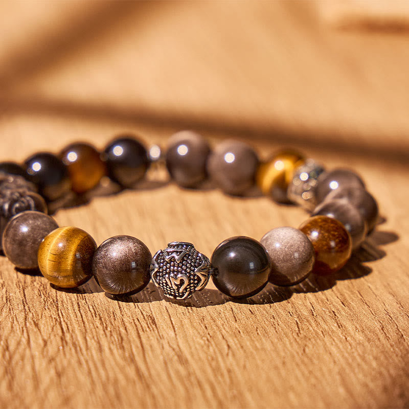 FuAttract Protection & Wealth Bracelet – Om Mani Padme Hum + Silver Obsidian Pixiu - image 19