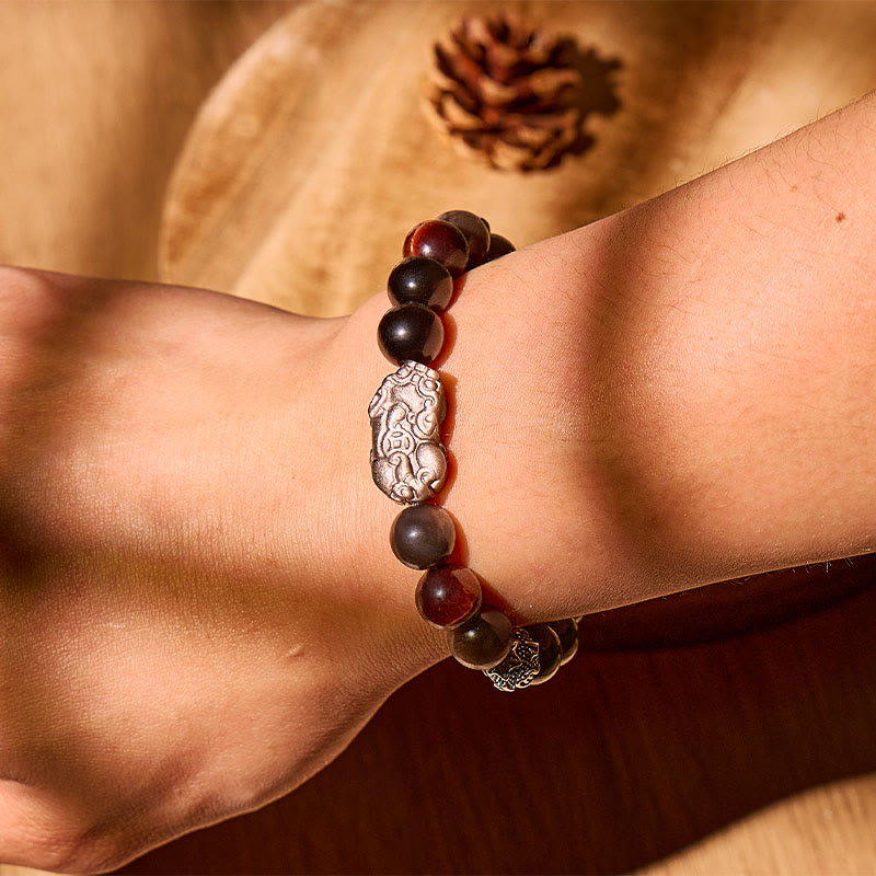 FuAttract Protection & Wealth Bracelet – Om Mani Padme Hum + Silver Obsidian Pixiu - image 3