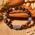 FuAttract Protection & Wealth Bracelet – Om Mani Padme Hum + Silver Obsidian Pixiu - Silver Sheen Obsidian + Red Tiger's Eye - image 0