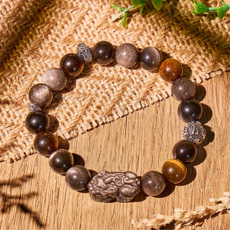 FuAttract Protection & Wealth Bracelet – Om Mani Padme Hum + Silver Obsidian Pixiu - image 17