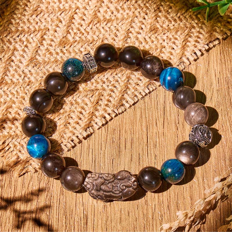 FuAttract Protection & Wealth Bracelet – Om Mani Padme Hum + Silver Obsidian Pixiu - image 11