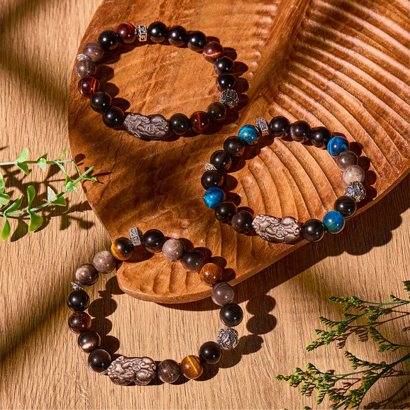 FuAttract Protection & Wealth Bracelet – Om Mani Padme Hum + Silver Obsidian Pixiu - image 6