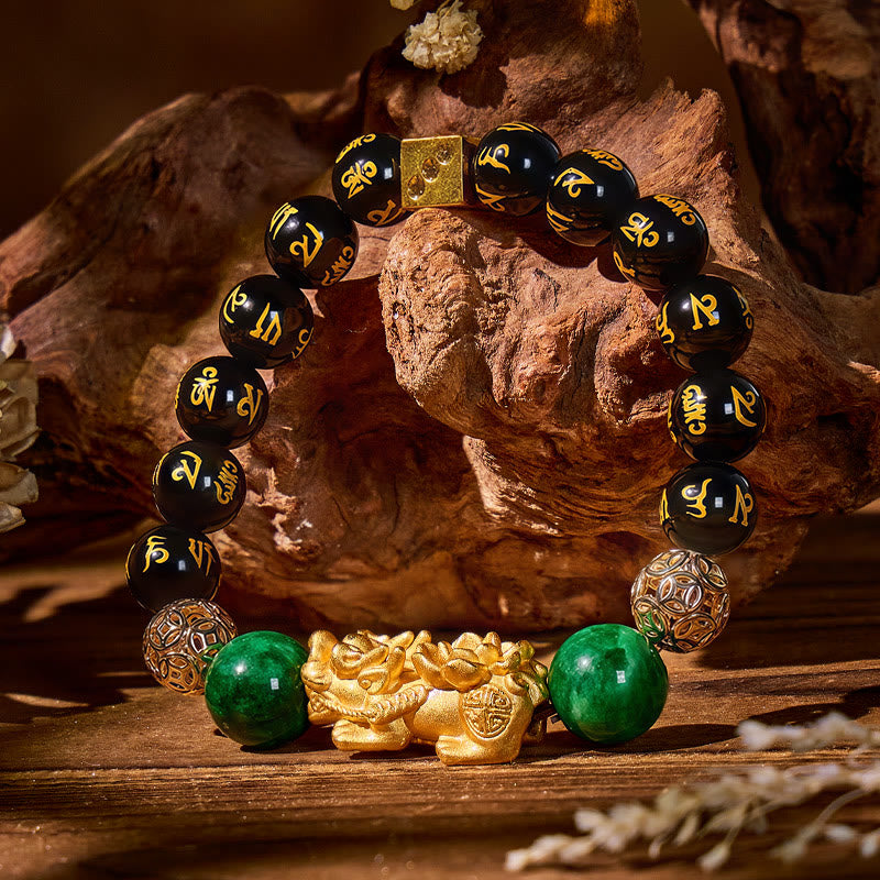 FuAttract Wealth Guardian – Obsidian Six-Word Mantra Pixiu Bracelet - image 1