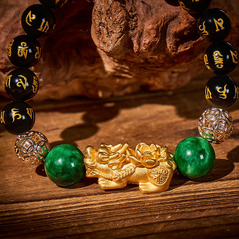 FuAttract Wealth Guardian – Obsidian Six-Word Mantra Pixiu Bracelet - image 4
