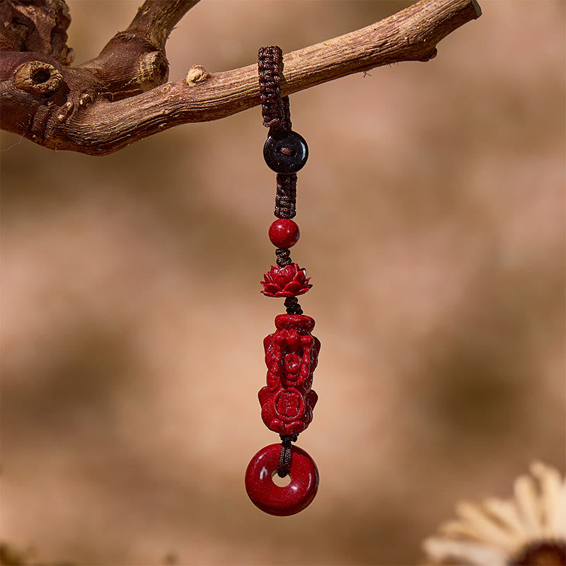 FuAttract Protection & Safety Cinnabar Amulet Keychain with Pixiu & Lotus - image 1