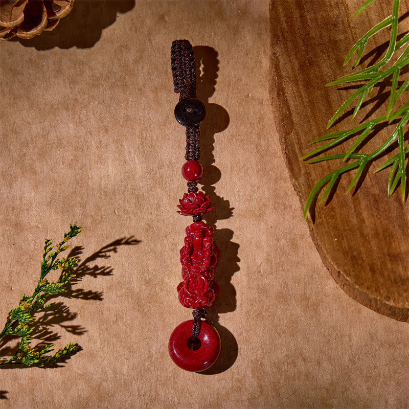 FuAttract Protection & Safety Cinnabar Amulet Keychain with Pixiu & Lotus - image 3