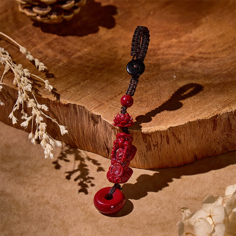 FuAttract Protection & Safety Cinnabar Amulet Keychain with Pixiu & Lotus - Cinnabar - image 0