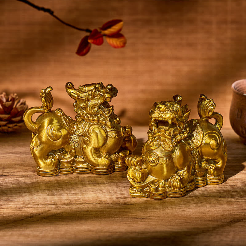 FuAttract Wealth Guardian – Brass Pixiu Pair with Coin Stomping Design for Home and Office - image 3